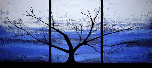 Ultramarine Blue Triptych Tree of Life by Stuart Wright