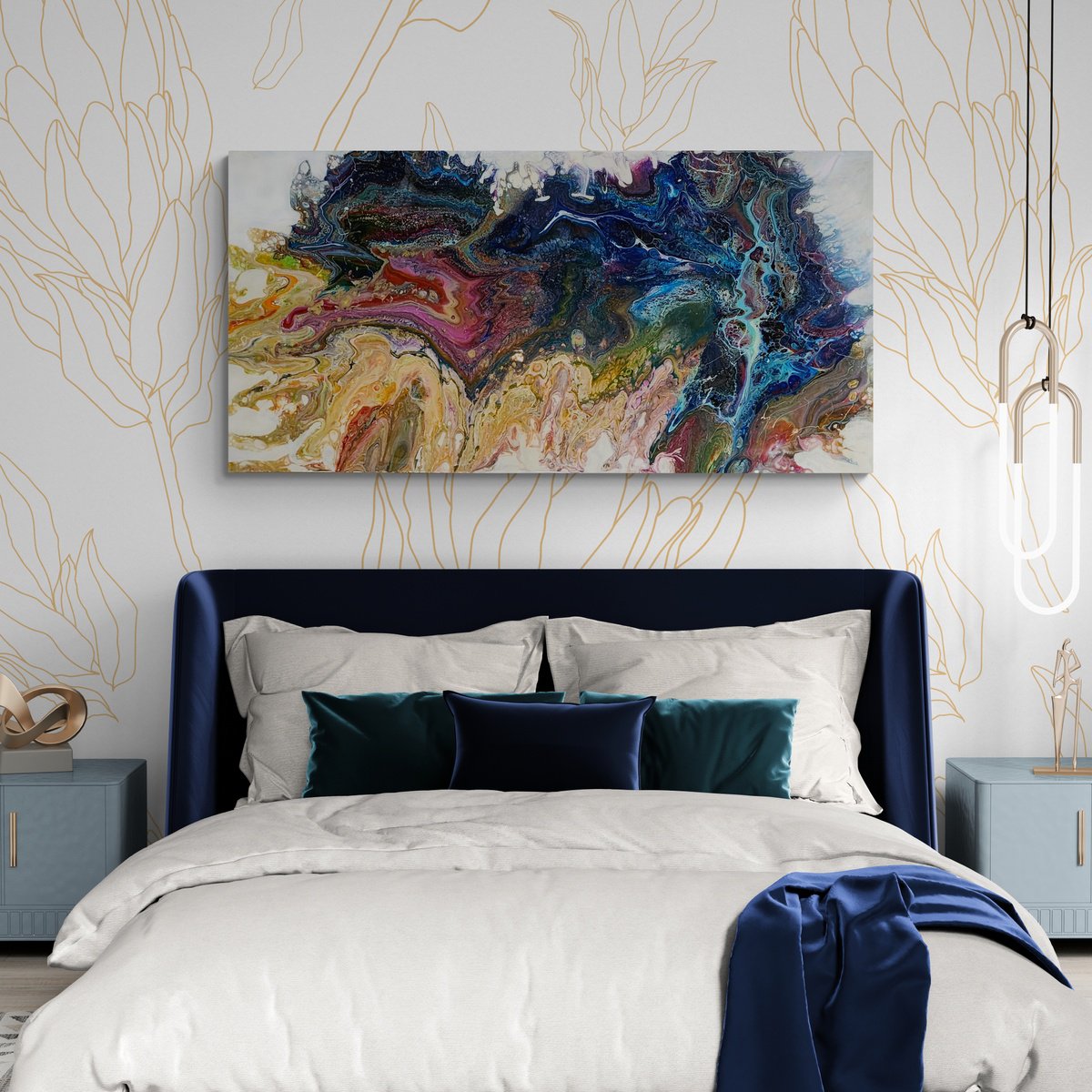 Organic Abstract Acrylic Painting By Jane Biven, 24 X 48, Loves Hurts, Original Artwork