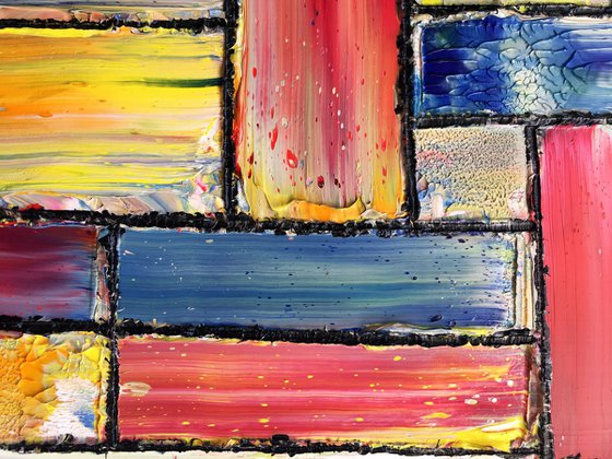 "Candy Crush" - Original PMS Abstract Oil Painting On Reclaimed Wood - 26" x 7.5"