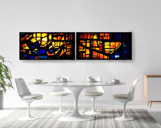 Abstract mid century modern art M010 "Asia" - print on one canvas 50x100x4cm