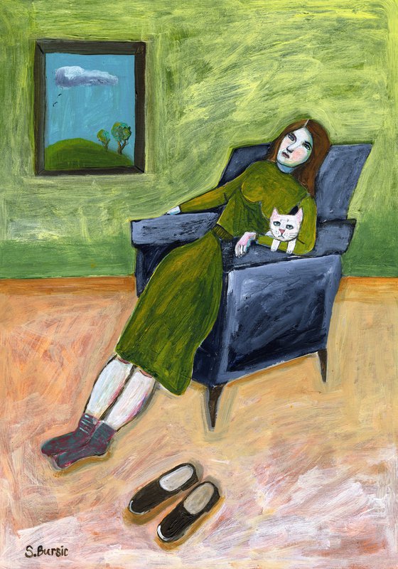 Long Day Lady with her Cat