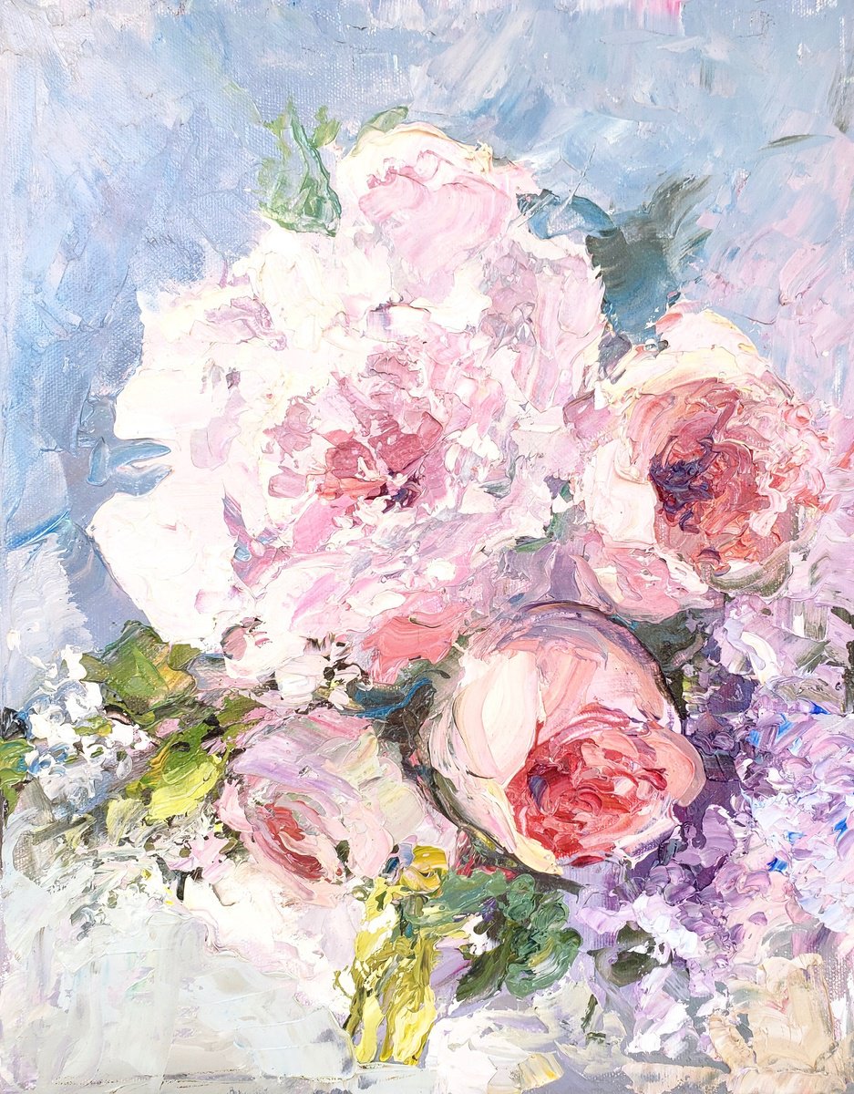 Impressionistic Botanical Oil Painting By Irina Alexandrina, 11 X 14, Roses, Original Artwork