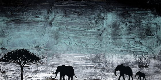 elephants in turquoise haze" africa animal painting