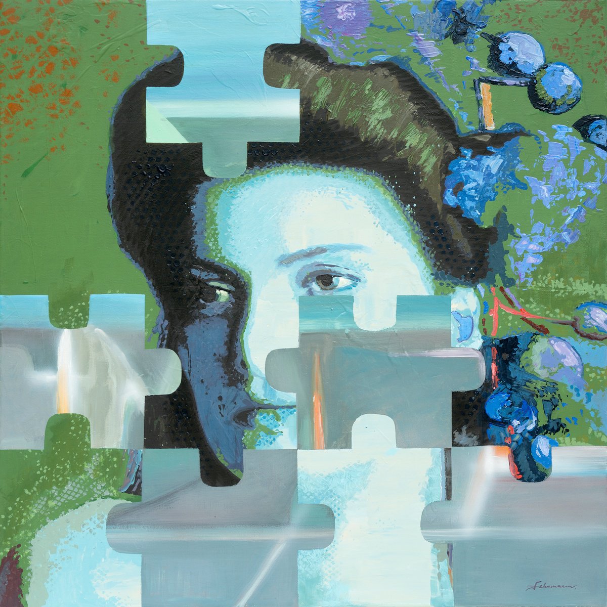 Expressive Portrait Acrylic Painting By Uwe Fehrmann, 33 X 33", You, Original Artwork