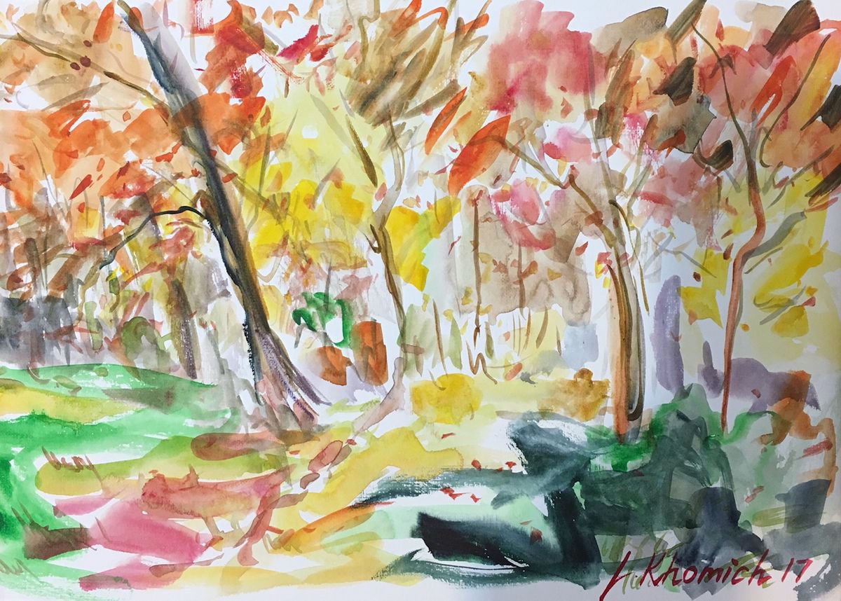 Autumn Watercolor 14,8x9,8 by Leo Khomich