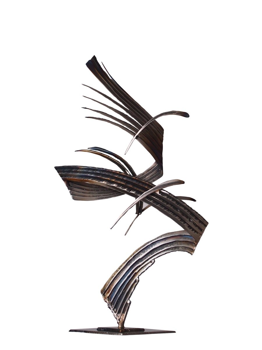 Expressive Abstract Sculpture By Stevlin Yovchev, 15 X 26", "Boreas - The Cold North Wind", Original Artwork