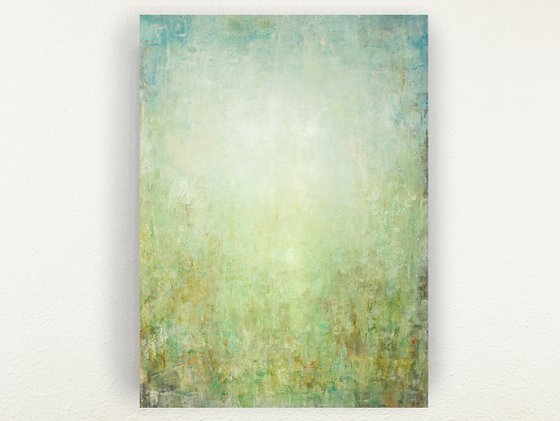 Spring Meadow 220904, green and white abstract color field painting.