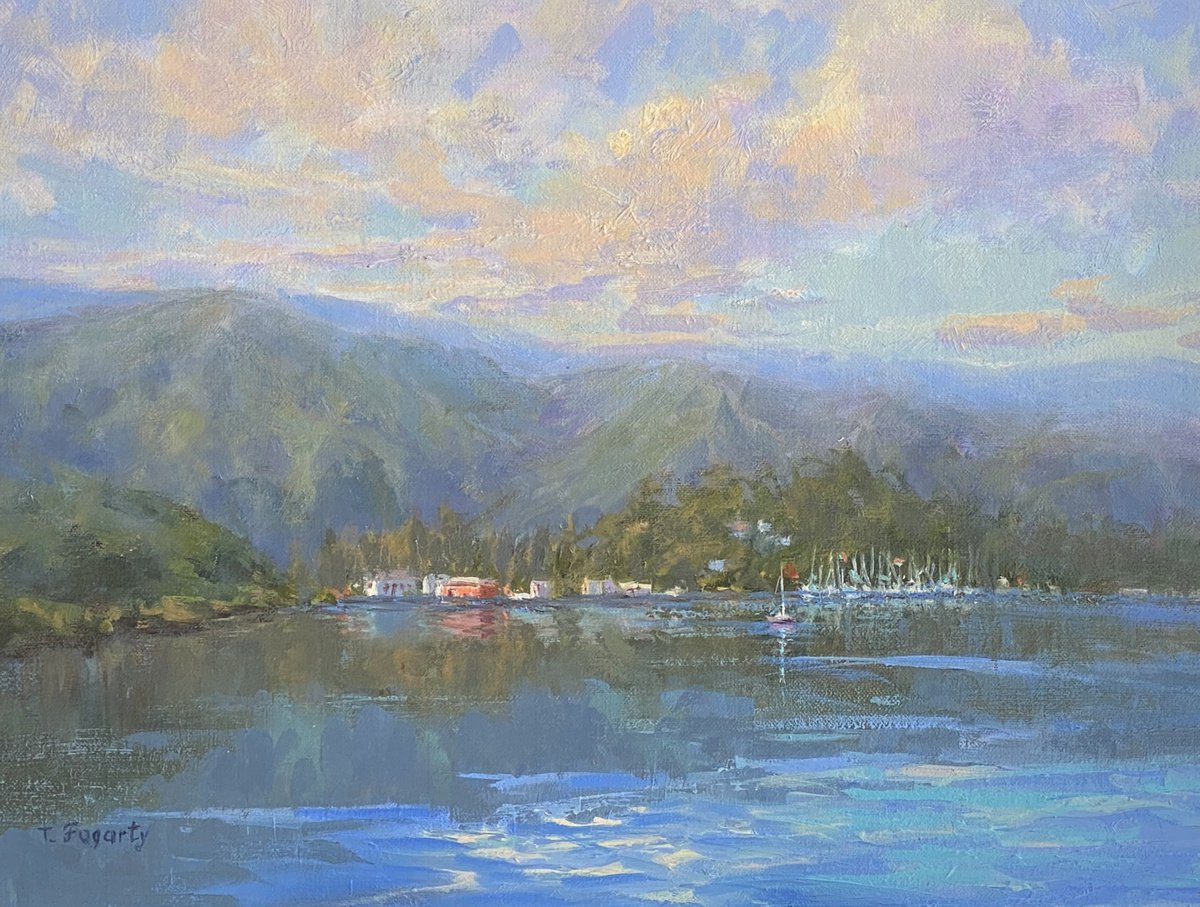 Impressionistic Landscape Oil Painting By Tatyana Fogarty, 14 X 11", Across The Bay, Original Artwork