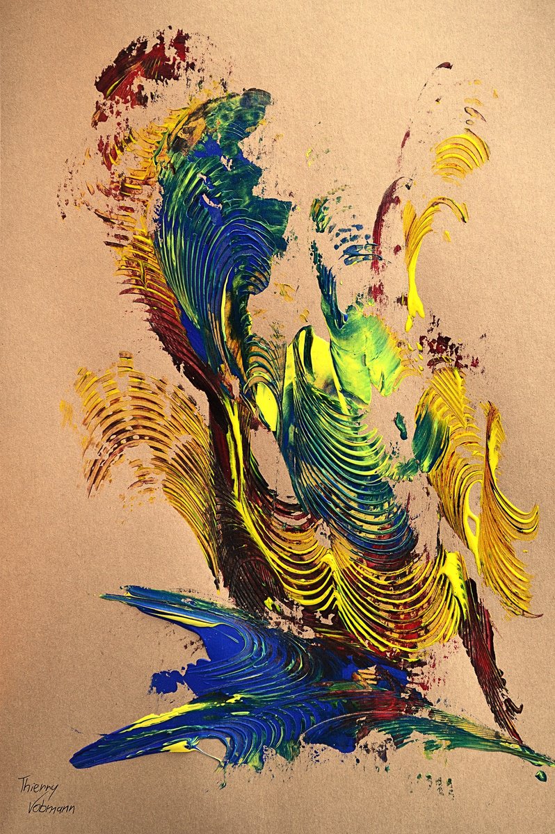Abstract Acrylic Painting By Thierry Vobmann. Abstract ., 12 X 17", Natural Style 51, Original Artwork