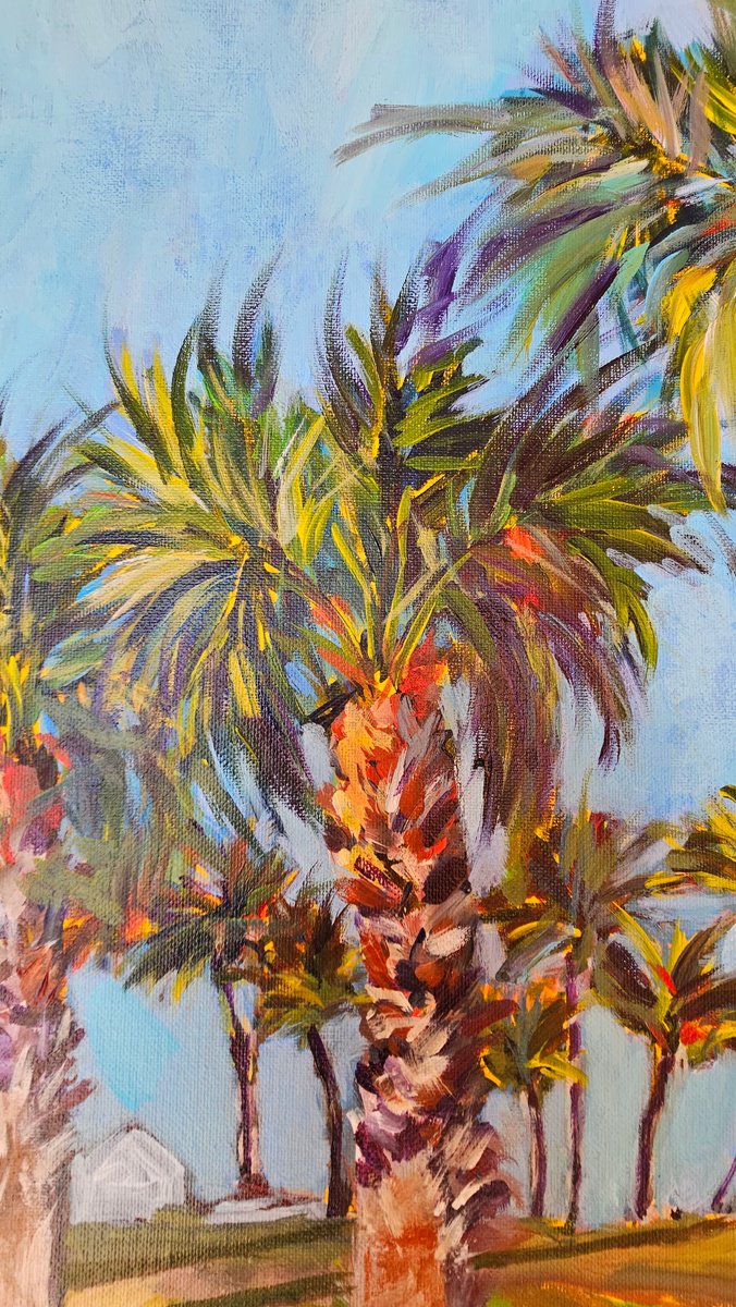 Impressionistic Landscape Acrylic Painting By Silvia Flores Vitiello, 13 X 18", Palm Tree Family, Original Artwork