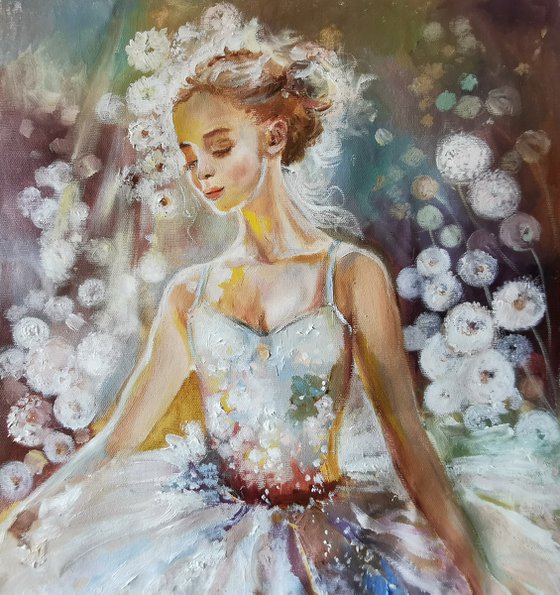 Oil Painting with Ballerina and dandelions
