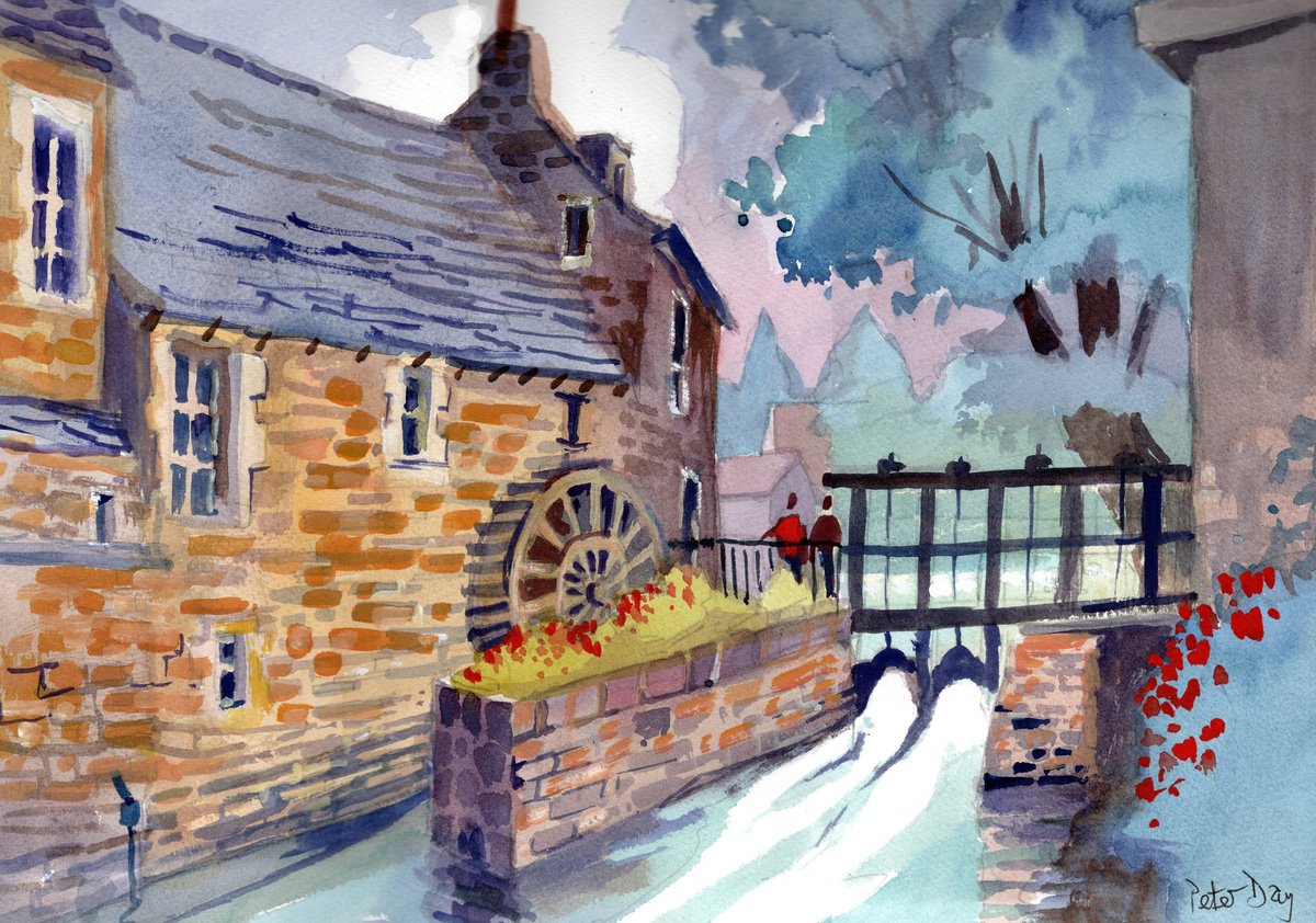 Impressionistic Landscape Watercolour By Peter Day, 17 X 13", Watermill, Bayeux, France, Original Artwork