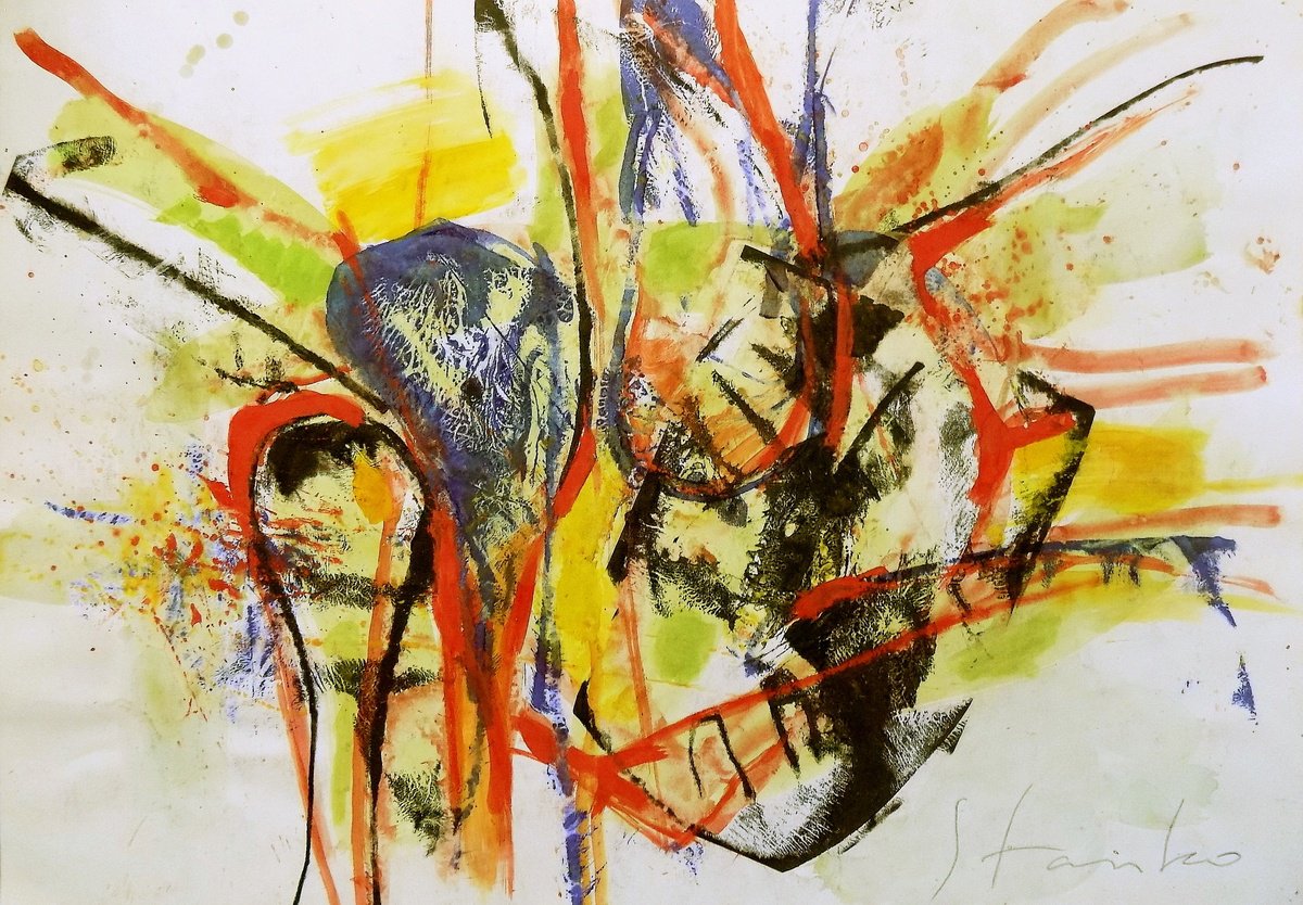 Abstract Acrylic Painting By Stanislav Bojankov, 28 X 20", Improvisation-Lv, Original Artwork