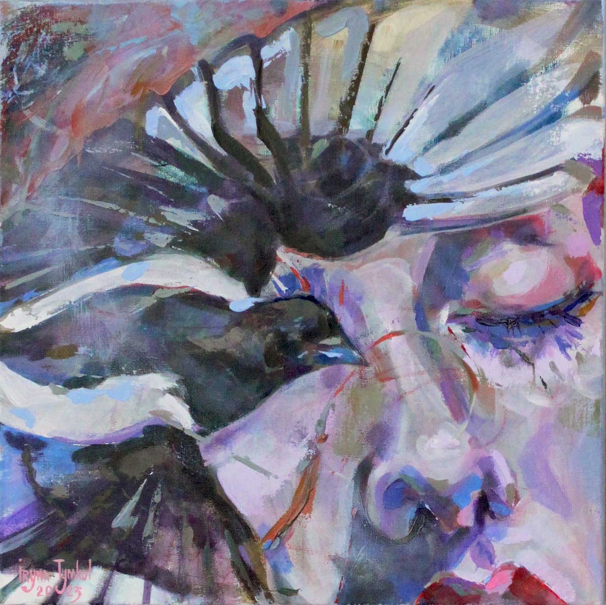 Expressive Animal Acrylic Painting By Iryna Tymkul, 12 X 12, Follow The Wind, Original Artwork
