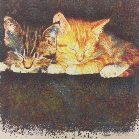 Watercolour on silk - 'Kittens'