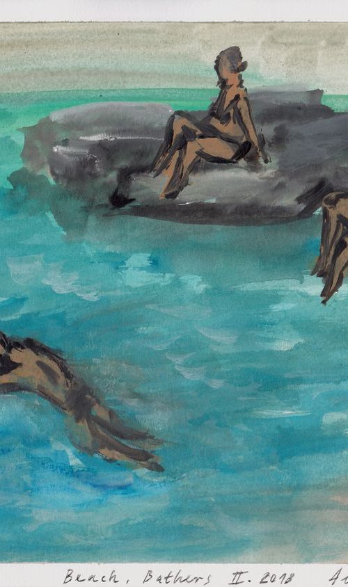 Beach, Bathers II. 2018, acrylic on paper, 20.7 x 29.5 cm by Alenka Koderman