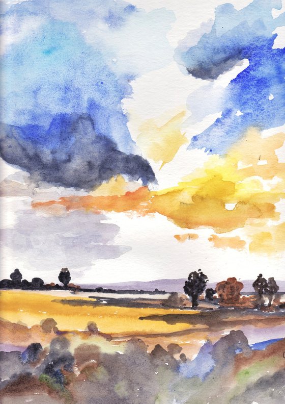Three landscape watercolour paintings