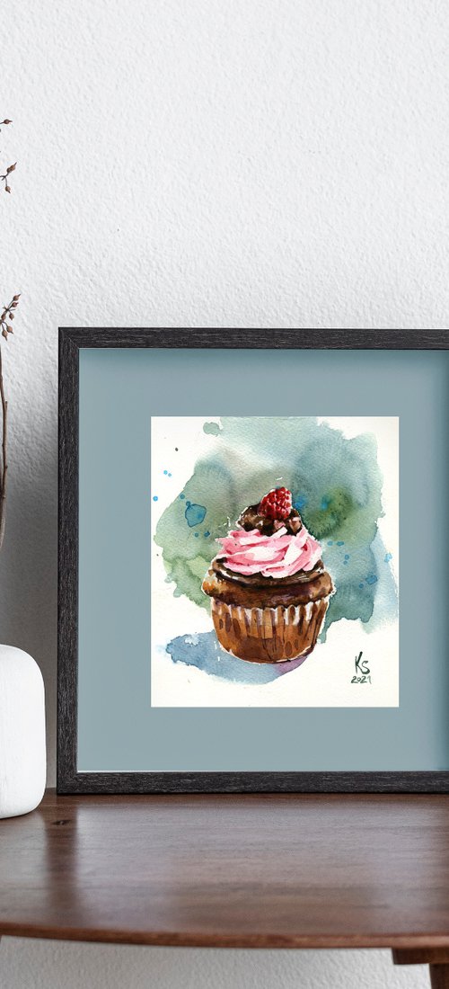 "Cake" original watercolor food illustration by Ksenia Selianko