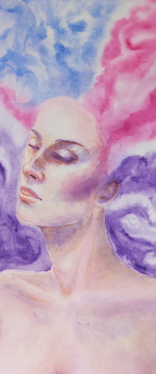 Abstract watercolor portrait 54x39 cm by Tatiana Myreeva