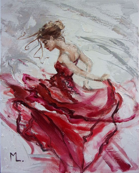 " PASSION ... "- DANCER flamenco liGHt  ORIGINAL OIL PAINTING, GIFT, PALETTE KNIFE