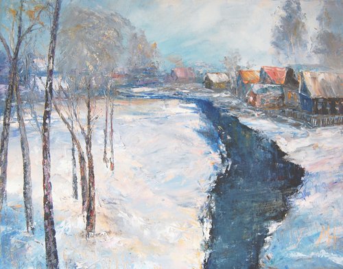 Small village in winter by Mikhail  Nikitsenka