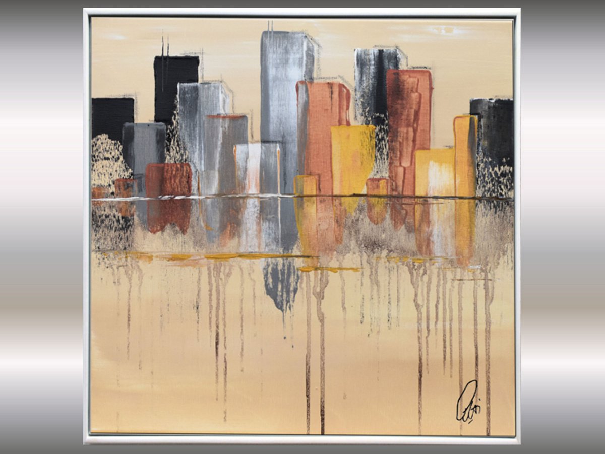 Cityscape - Abstract Art - Acrylic Painting - Canvas Art - Framed Painting - Abstract Pain... by Edelgard Schroer