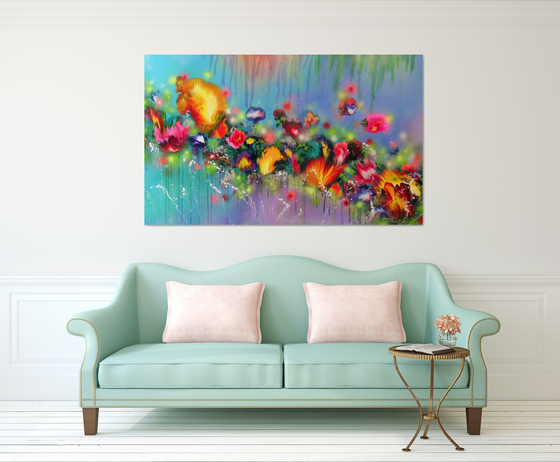 "Fairy Flowers" VERY LARGE Floral Painting