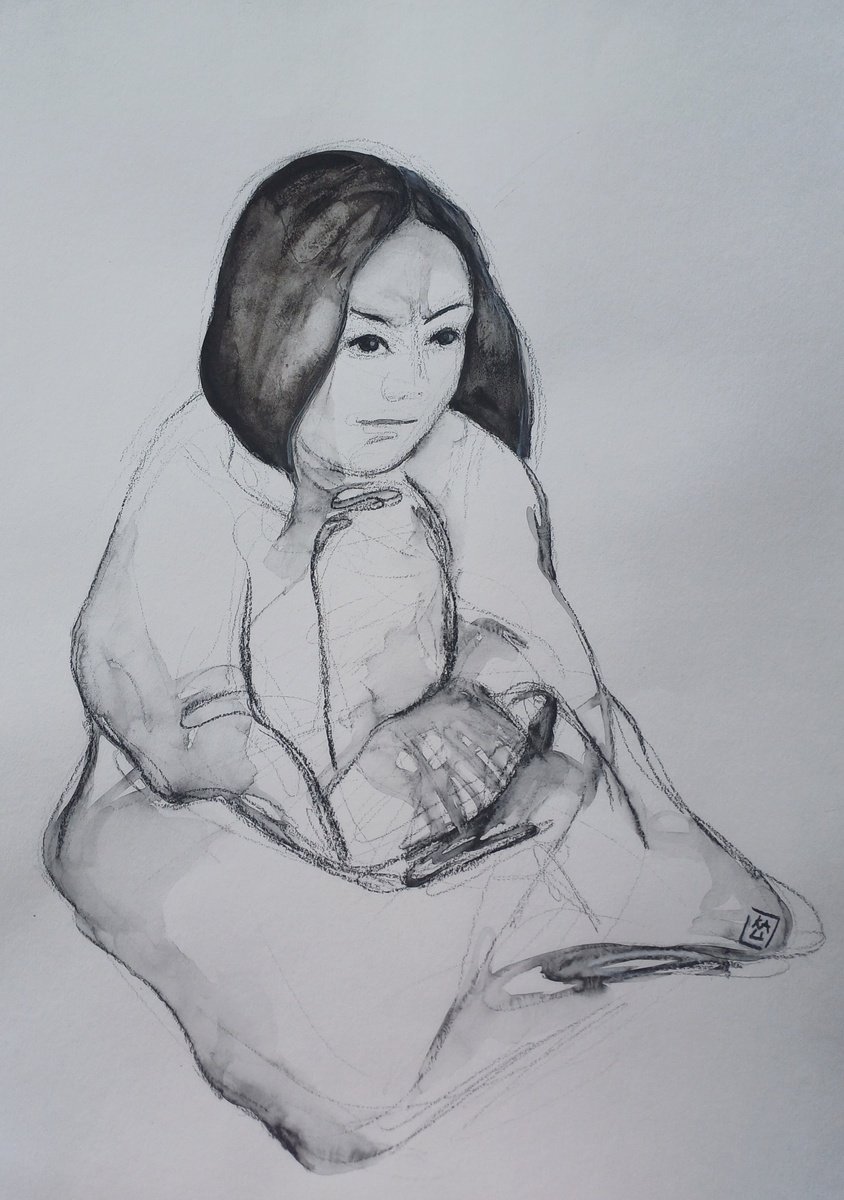 Impressionistic Portrait Charcoal Drawing By Karin Lichtenegger, 20 X 26", Angry Girl, Original Artwork