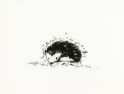 Adorable Hedgehog 1 - Small Minimalist Ink Illustration by Kathy Morton Stanion by Kathy Morton Stanion