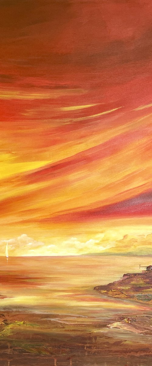 Abstract Red Sunset over the Bay by Marja Brown