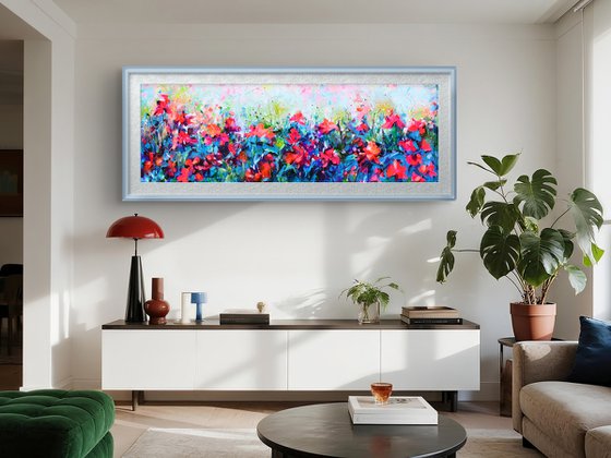 Red Wild Poppies Field at Dusk