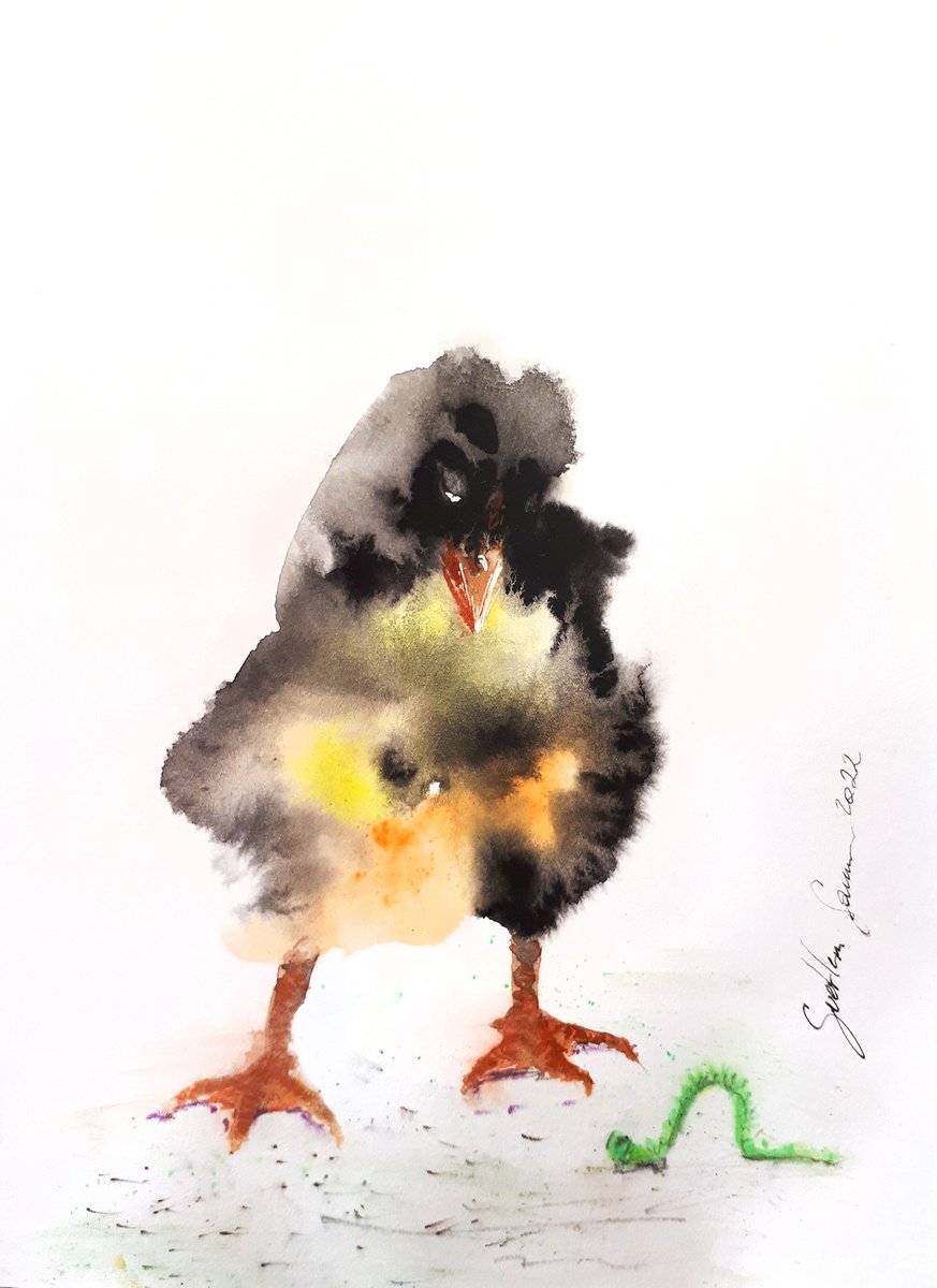 Animal Watercolour By Salana Art / Svetlana Samovarova, 6 X 8", Chick 2, Original Artwork