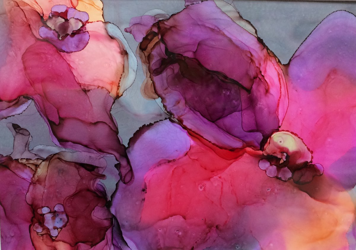 Exotic Blooms I ~ Semi abstract / Impressionist Floral Painting Framed by Maxine Anne Martin