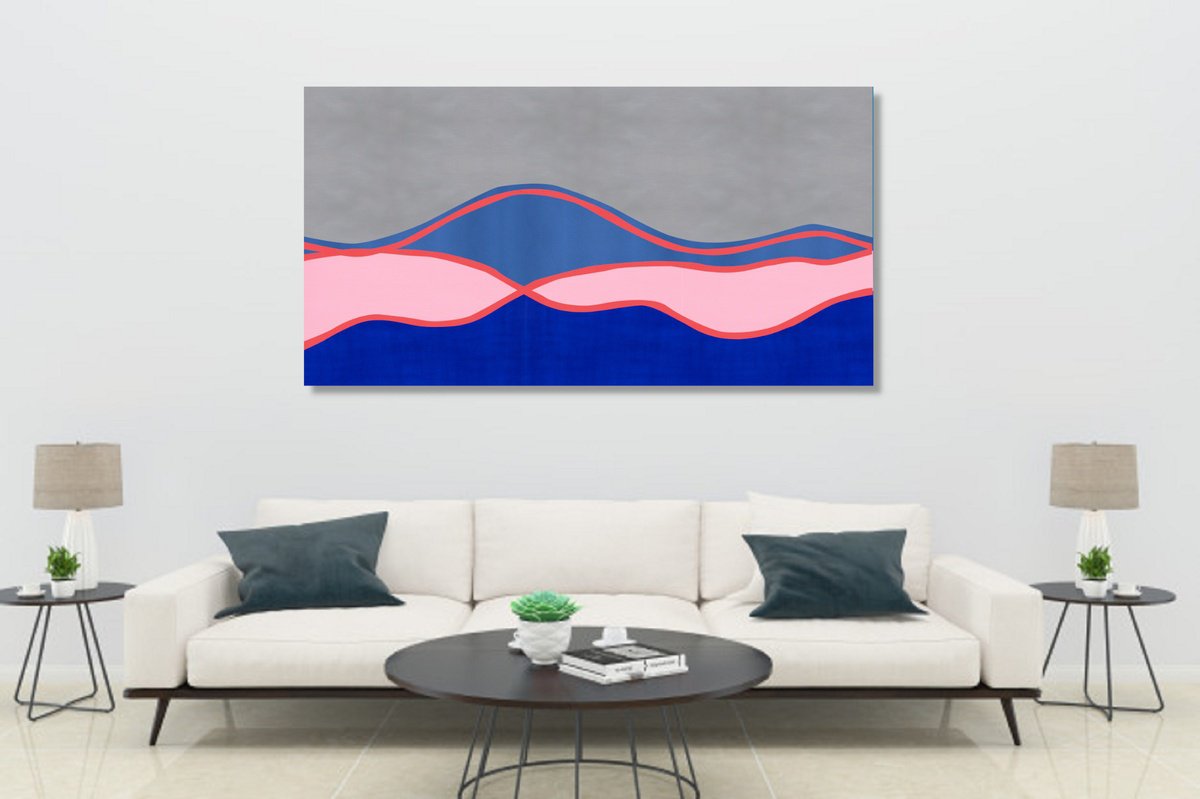 Abstract Landscape Acrylic Painting By Marina Krylova, 67 X 35", Modern Landscape #48, Original Artwork