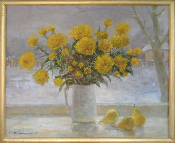Chrysanthemums and pears