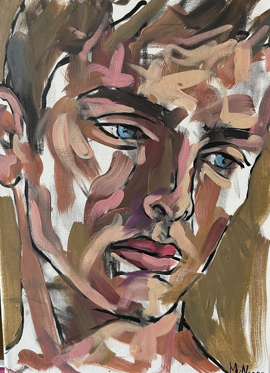 Expressive Portrait Oil Painting By Emmanouil Nanouris, 12 X 16, Shy, Original Artwork