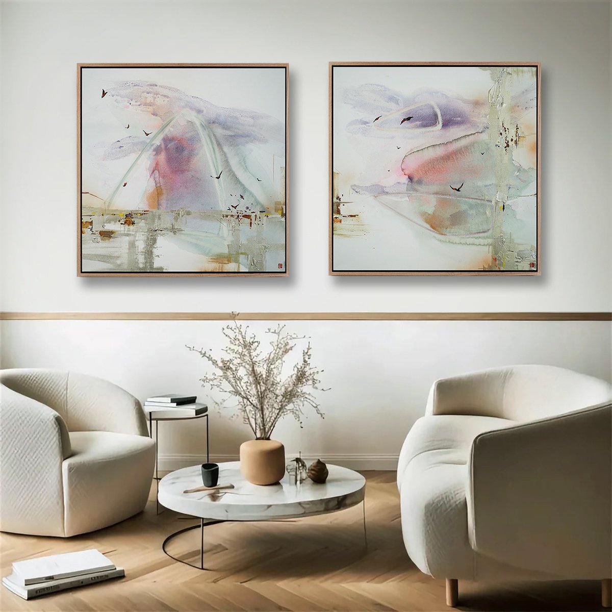 Abstract Acrylic Painting By Novi Lim, 78 X 38", Sublimis Diptych, Original Artwork