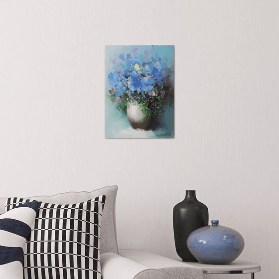 Blue flowers  (30x40cm, oil painting, ready to hang)