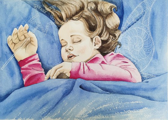 Sweet dreams #2... Mixed-media painting on paper. Original artwork by Svetlana Vorobyeva