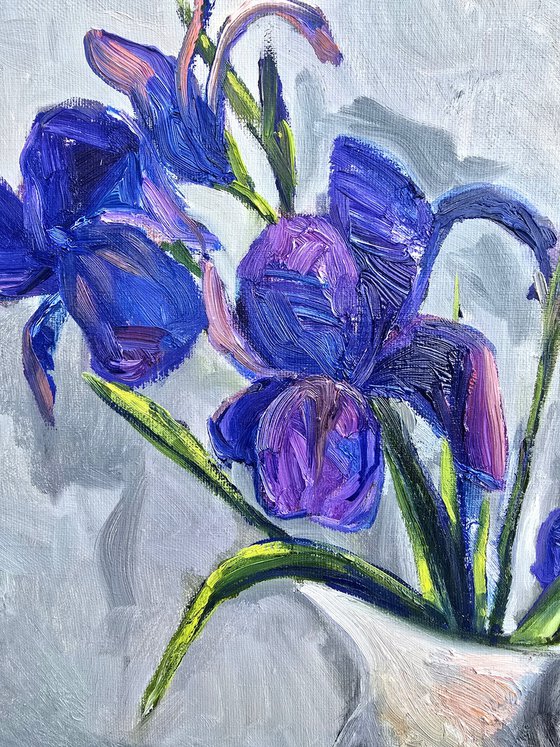 Irises in a White Vase