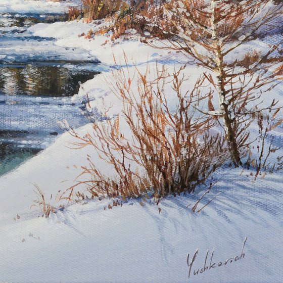 Winter river in the embrace of spring