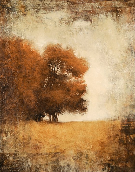 Autumn Oak Trees 221229, Tonal tree impressionist oil painting