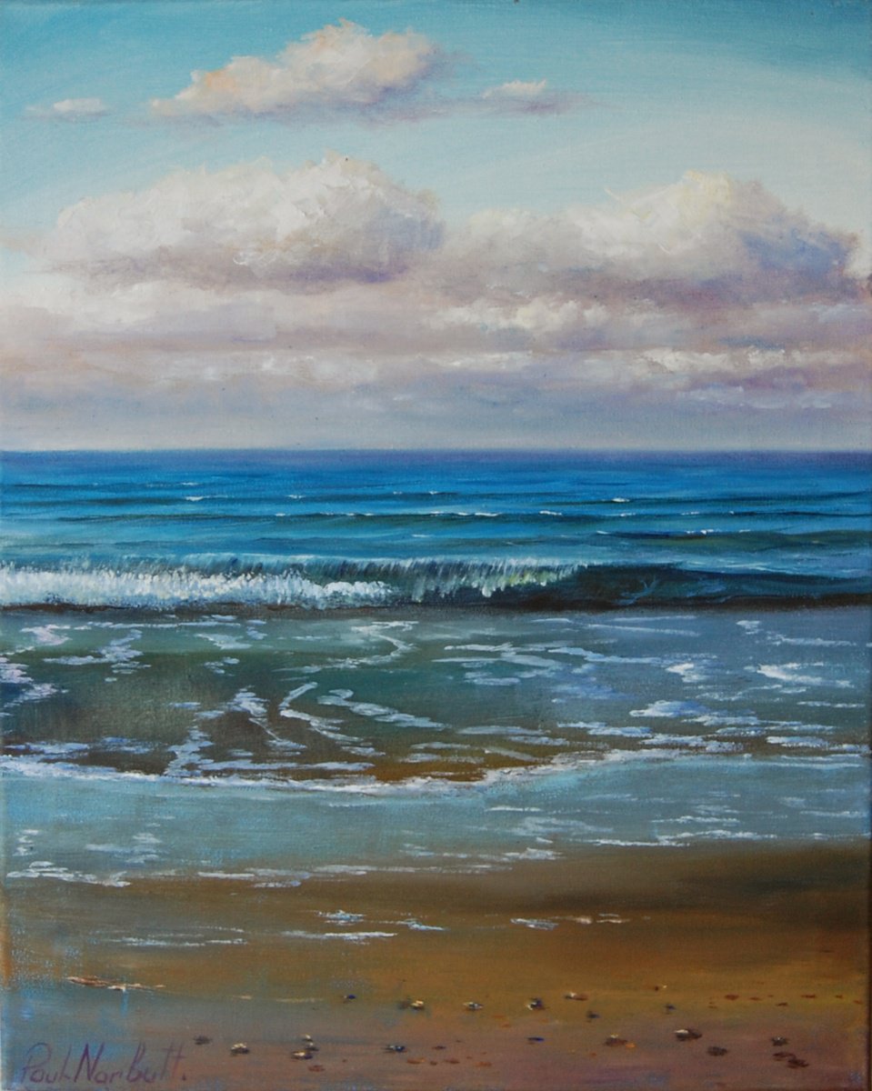 Photorealistic Landscape Oil Painting By Paul Narbutt, 16 X 20", Calming Waves, Original Artwork