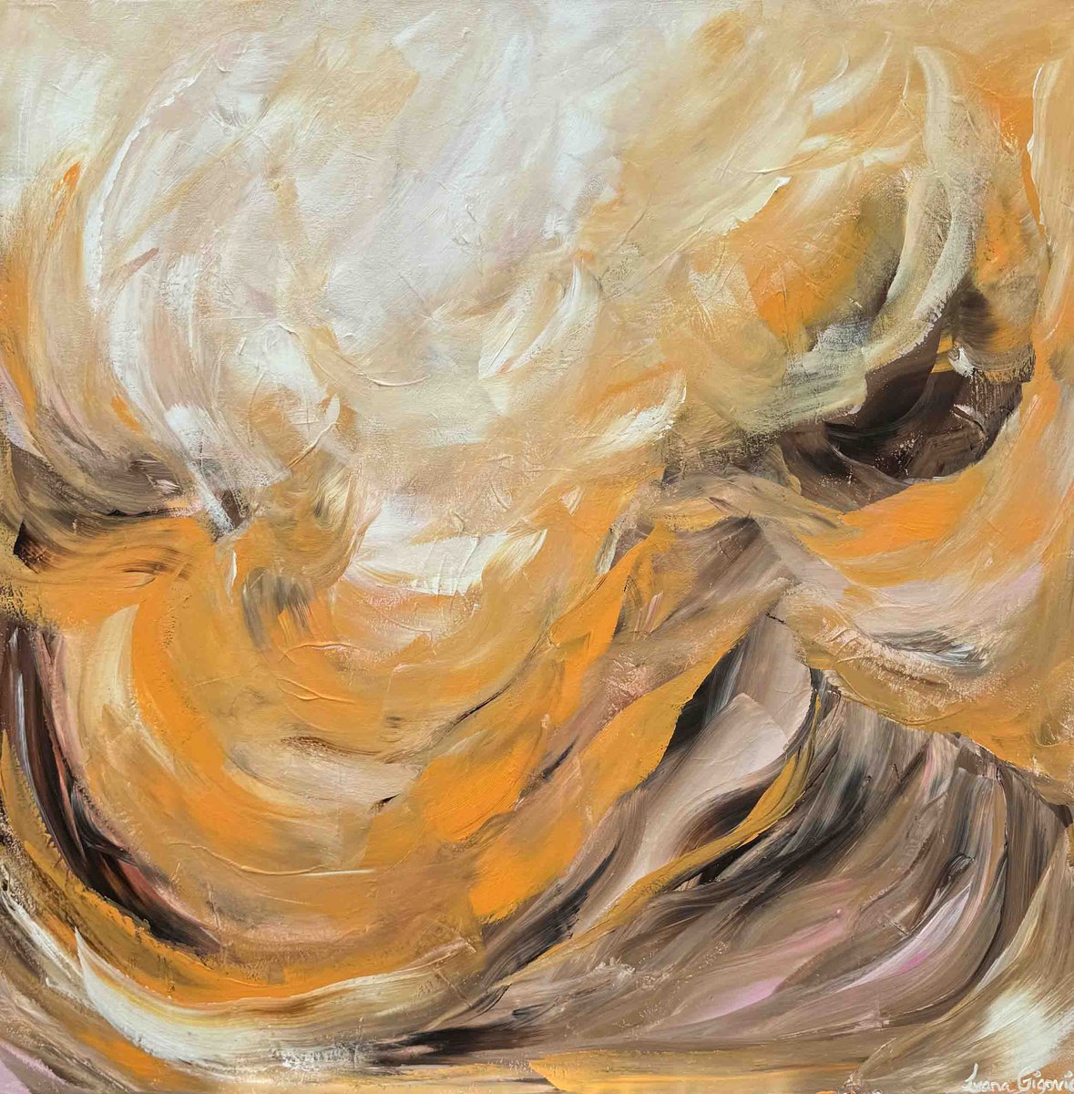 Abstract Acrylic Painting By Ivana Gigovic, 35 X 35, Golden Embrace, Original Artwork