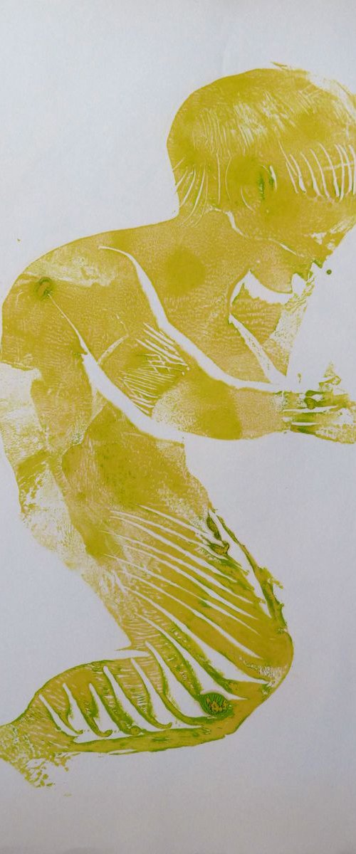 The Baby Mermaid, monoprint 65x50 cm by Frederic Belaubre