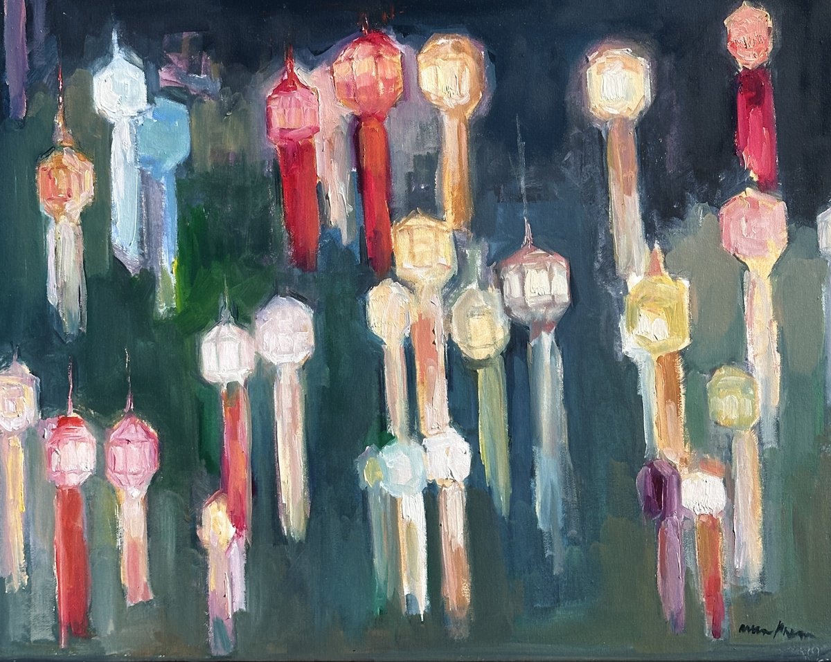 Expressive Abstract Oil Painting By Arun Prem, 20 X 16, Dreamlights, Original Artwork