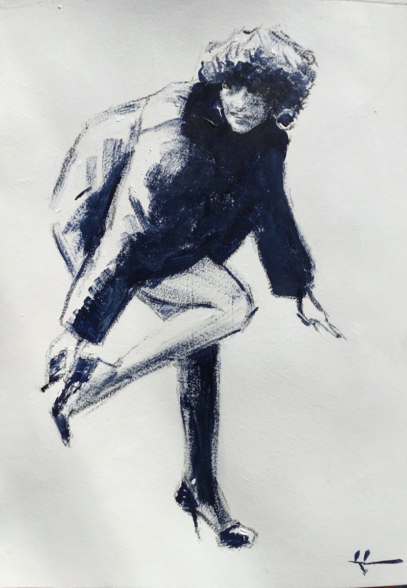 Expressive Portrait Acrylic Painting By Dominique Deve, 12 X 16, Shoes #2, Original Artwork