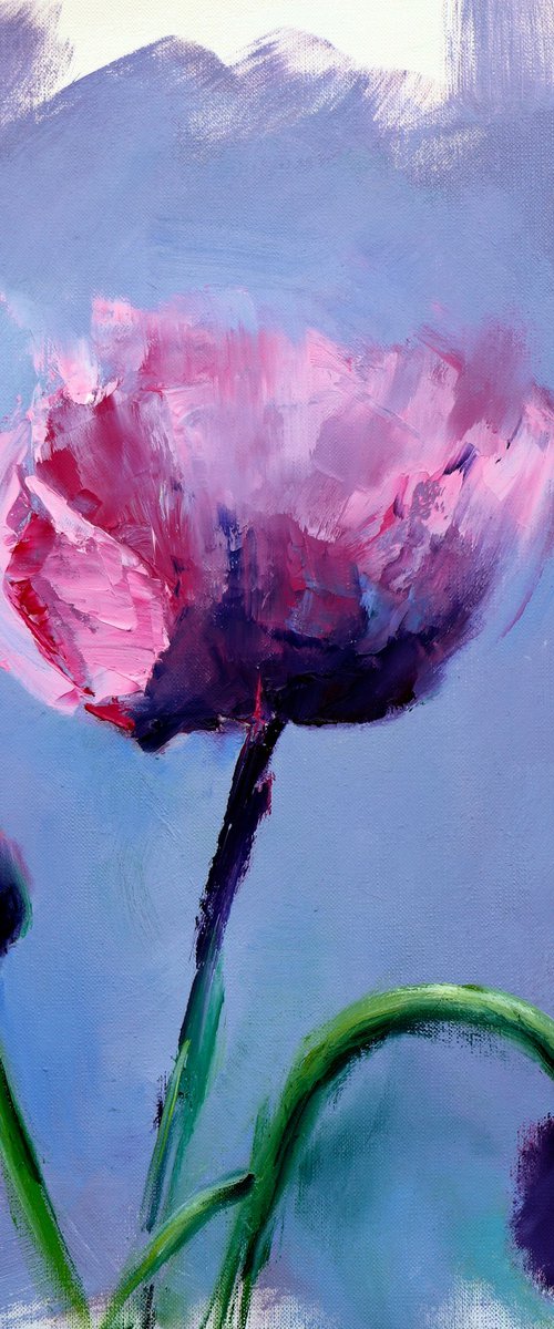 Peony  blossom  Oil painting on paper by Anna Lubchik
