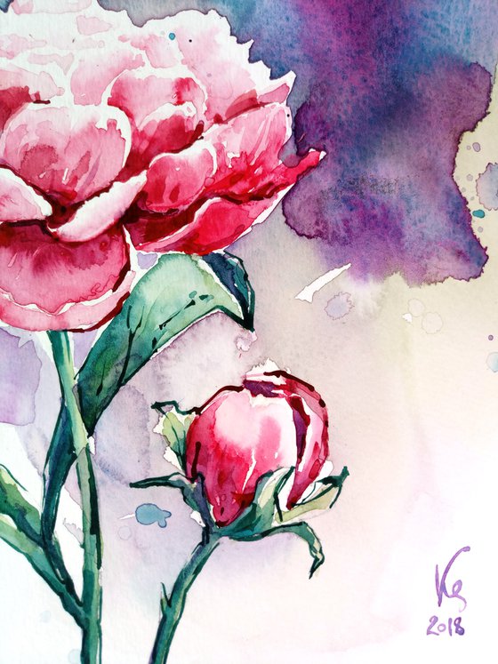 "Peony" Original watercolor sketch