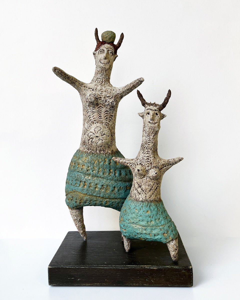 Expressive Portrait Sculpture By Sol Vil, 7 X 14", Maternal Joy, Original Artwork